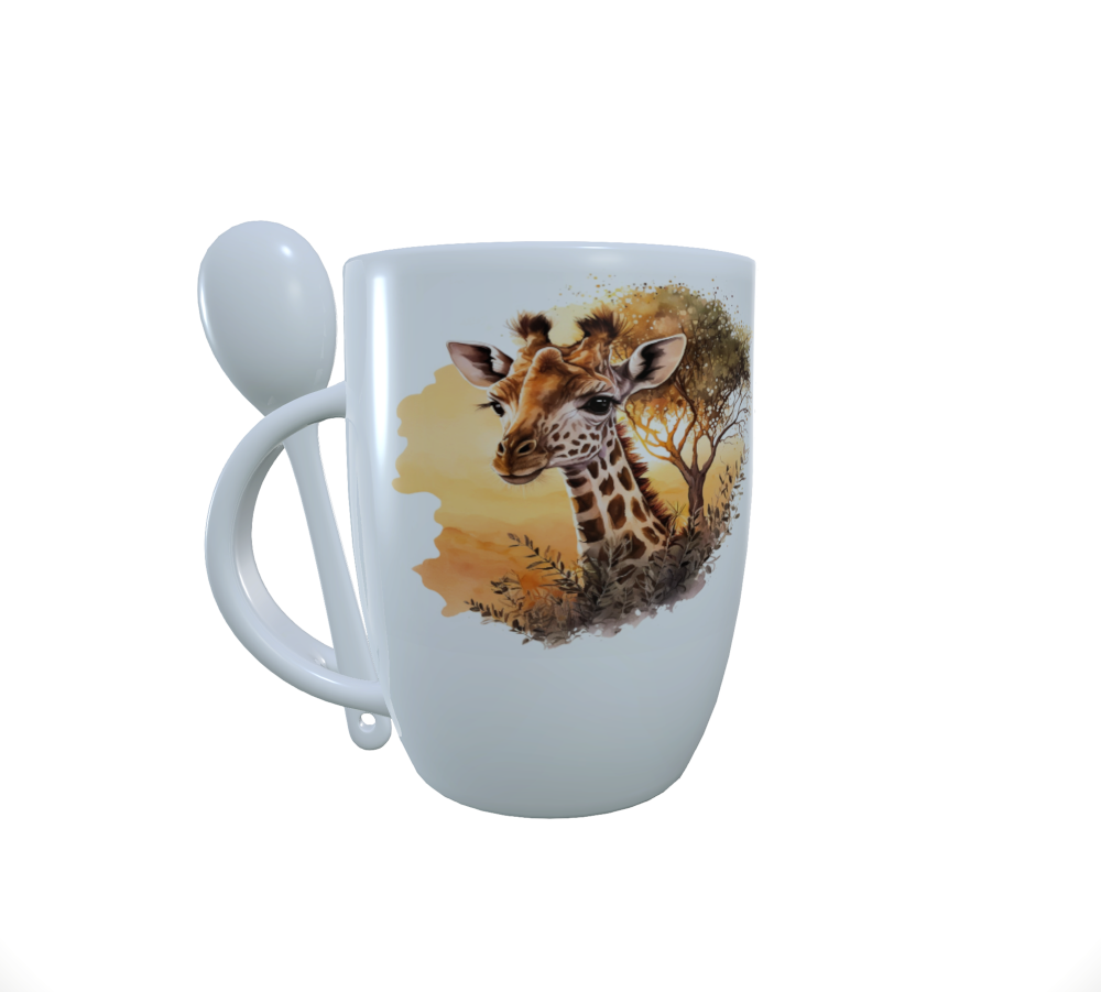 Giraffe Mug and Spoon Set, Giraffe Mug, Hot Chocolate Mug